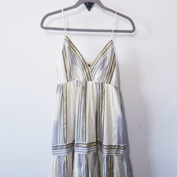 Banana Republic Zephyr Maxi Dress Size S Tiered Gold Stripe - Picture 5 of 7